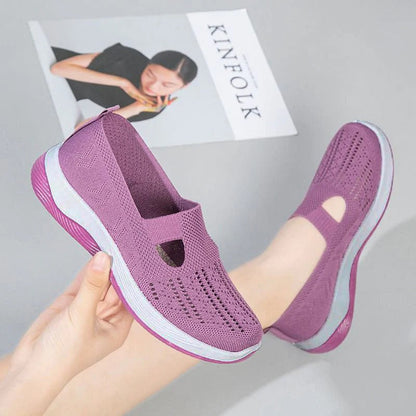 Kvinners vevde ortopediske pustende sko med myk såle